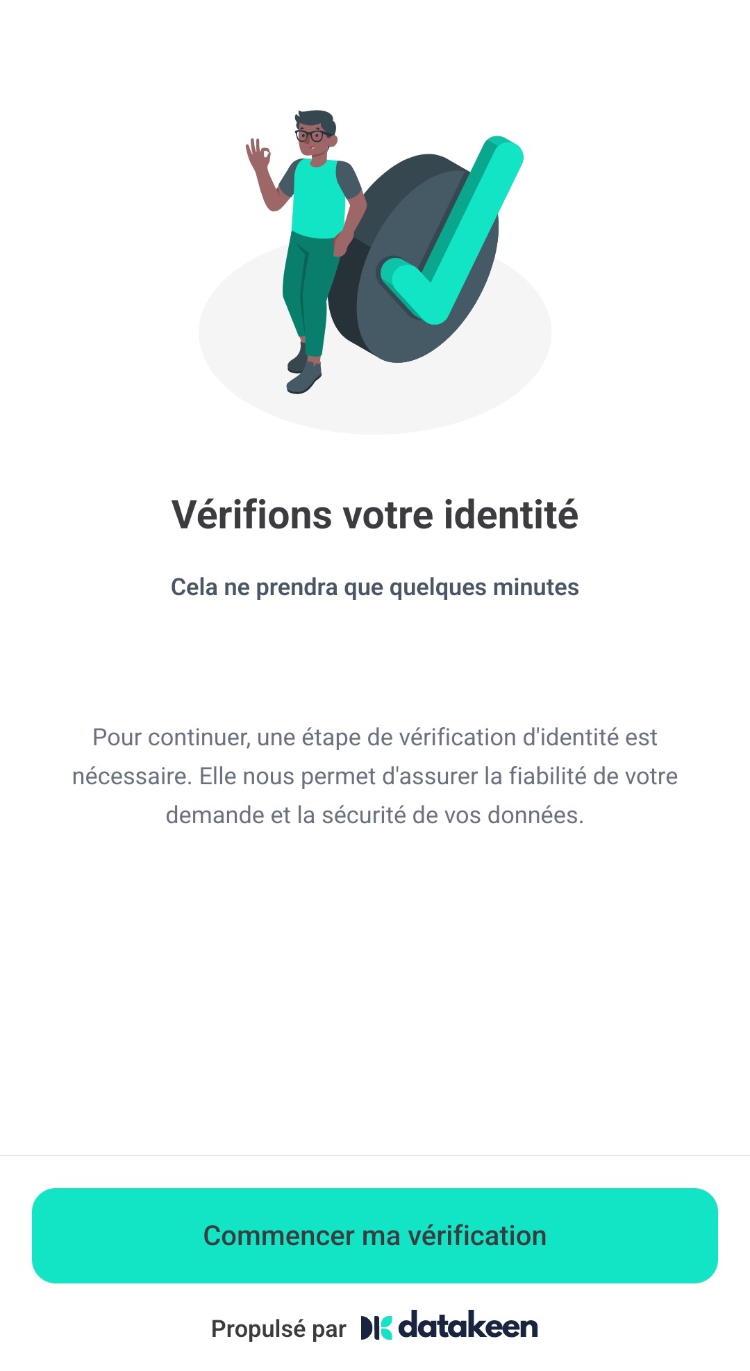 Écran mobile : Vérifions votre identité, avec le bouton Commencer ma vérification
