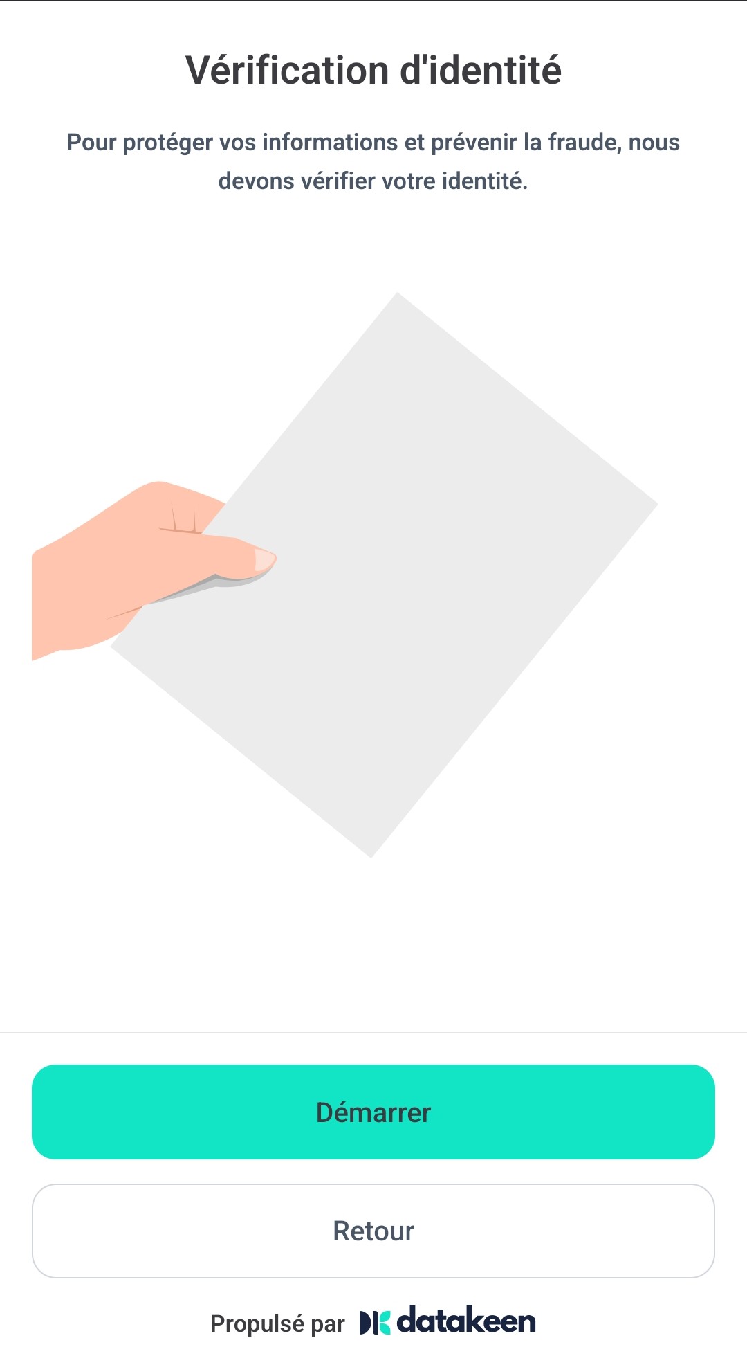 Écran mobile Vérification d'identité avec le bouton Démarrer